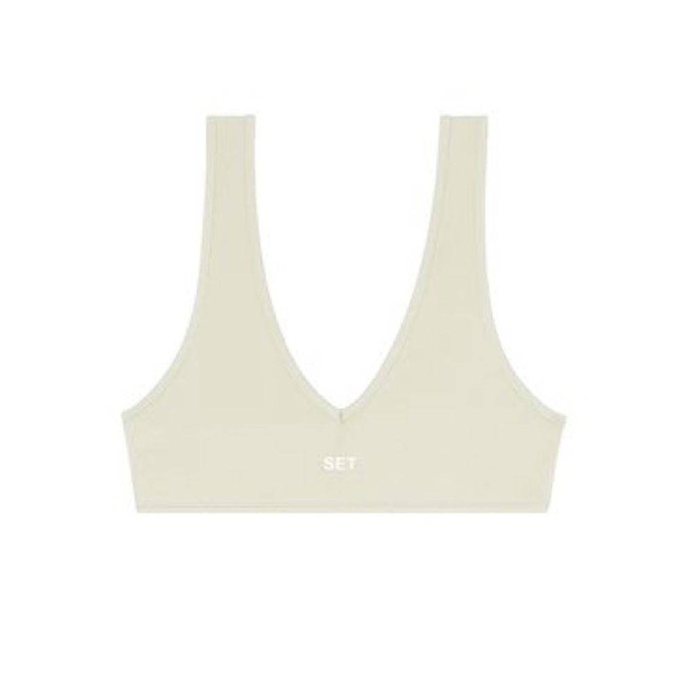 SET ACTIVE Sportbody Dip Bra; Oat Milk, Size Small
